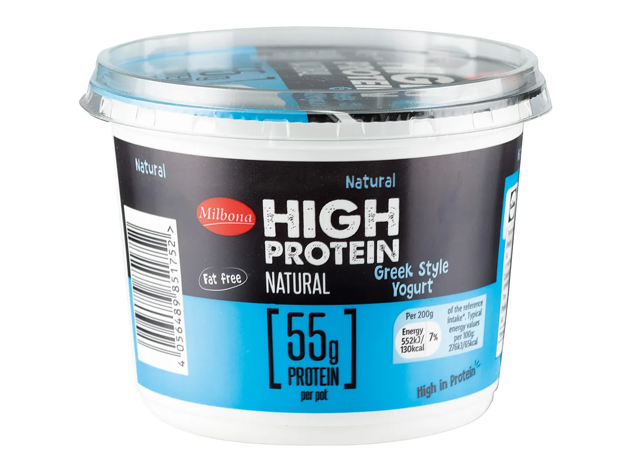 Milbona high-protein Greek style yogurt (55g).