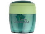 Taille-crayon vert et transparent avec le texte 'crelando' sur le côté.