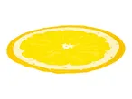 A vibrant yellow lemon slice, showcasing its juicy segments and rind.