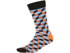 Un calzino colorato con motivo geometrico.