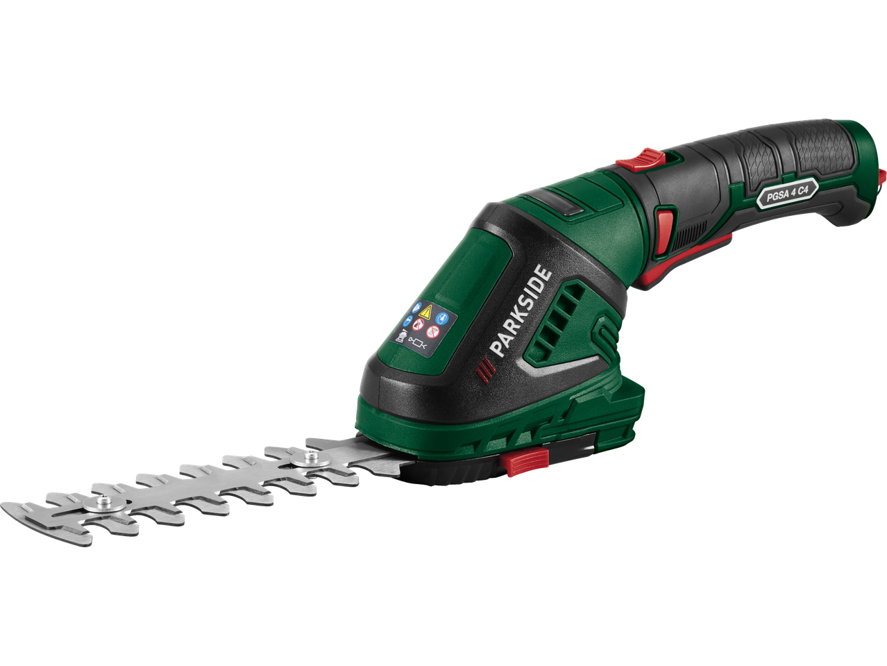 PARKSIDE 2-ühes akurohu- ja põõsakäärid PGSA 4 C4, tumerohelised ja mustad punaste aktsentidega.