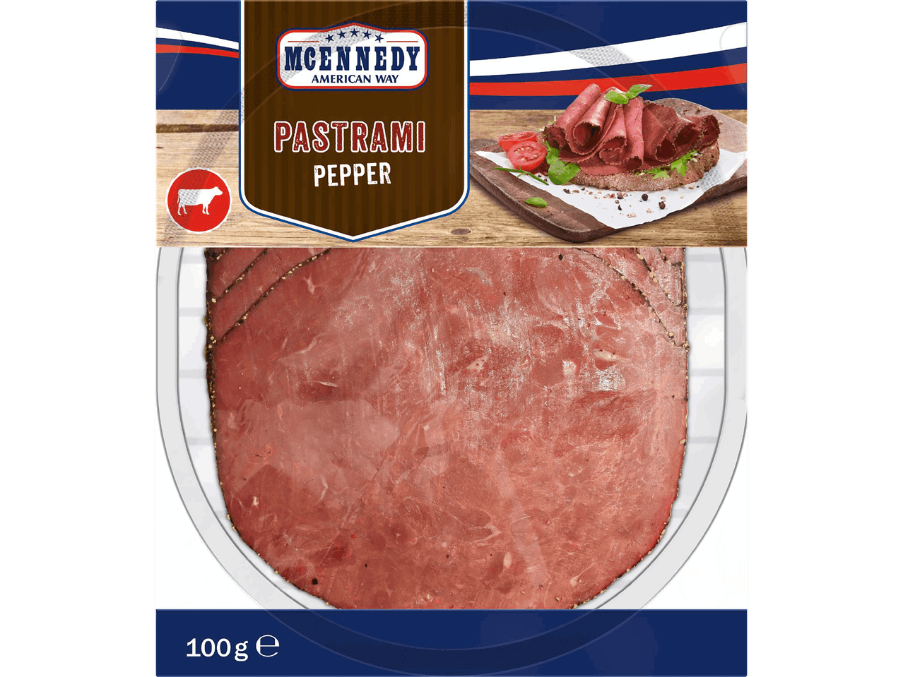 Borsos marha pastrami szeletek 100 g-os kiszerelésben.