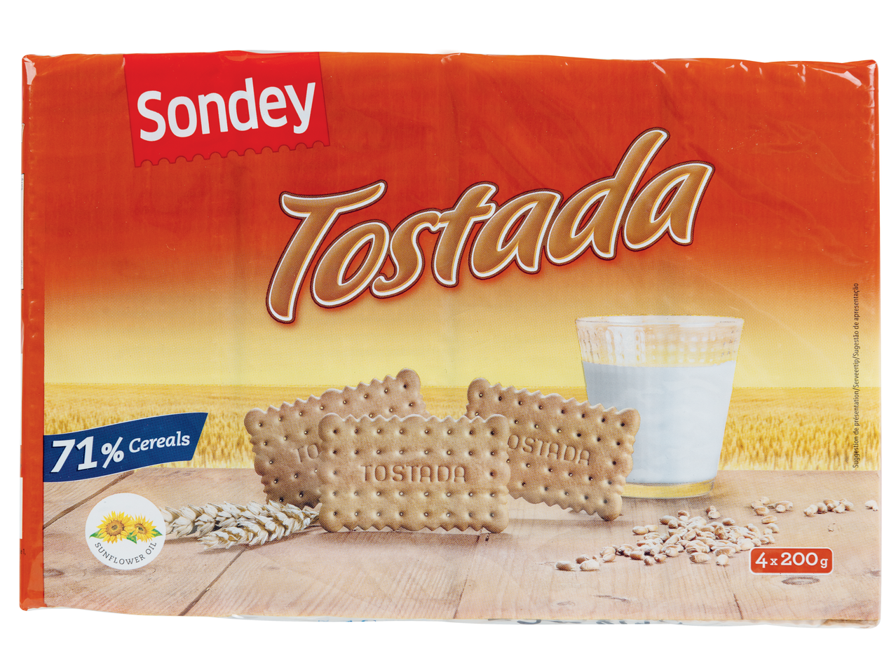 Biscoitos Sondey Tostada com óleo de girassol.