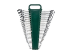 Parkside® set kombinovanih ključeva u zelenom držaču, od malih do velikih veličina.