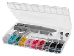 Cutie transparentă cu aplicator de etichete și etichete colorate