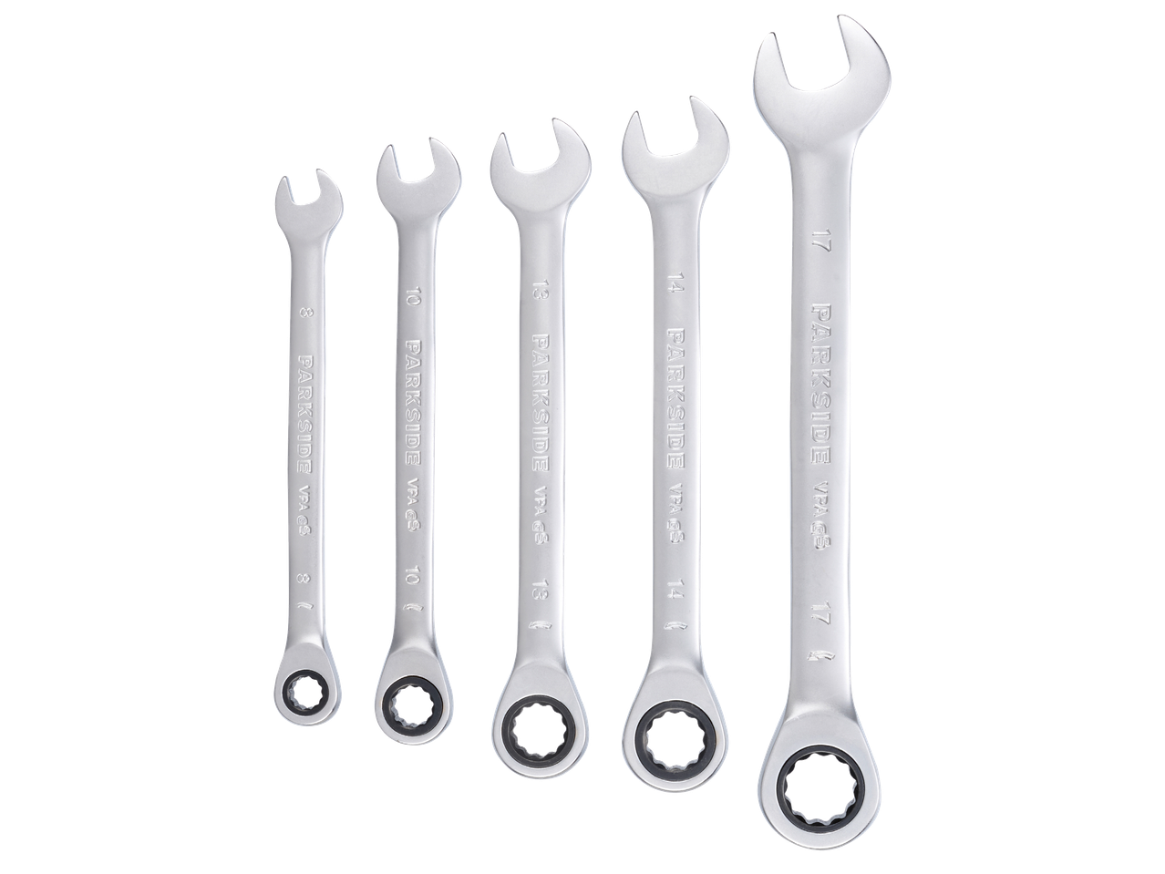 Комплект от 5 гаечни ключа Parkside VPA GS с размери 8, 10, 13, 14 и 17 мм.