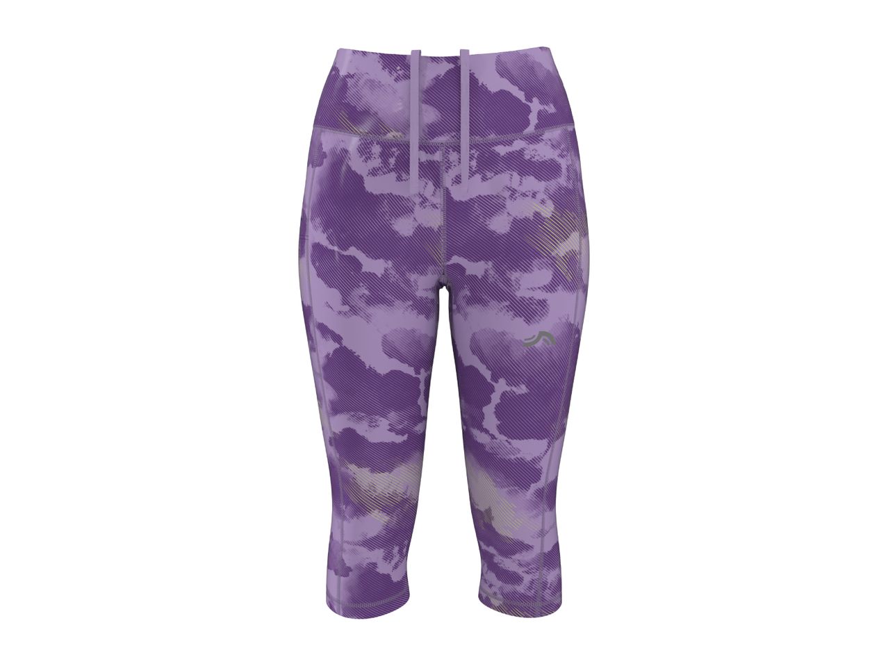 Purple patterned capri leggings with a drawstring waist