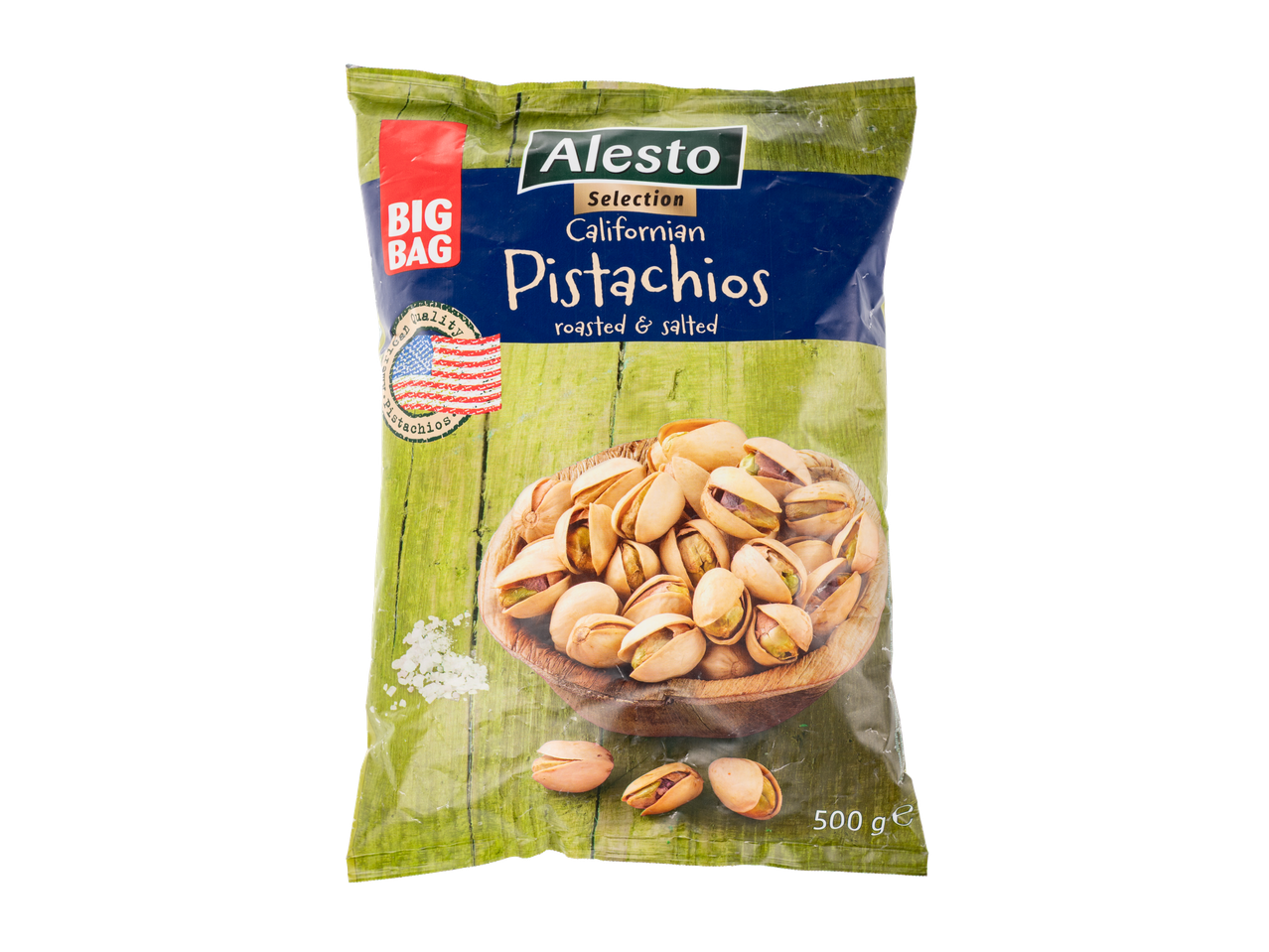 Pistacii Alesto Selection prăjiți și sărați, în pachet mare.