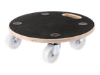 Round wooden Heavy Duty trolley with black anti-slip surface and four white wheels.