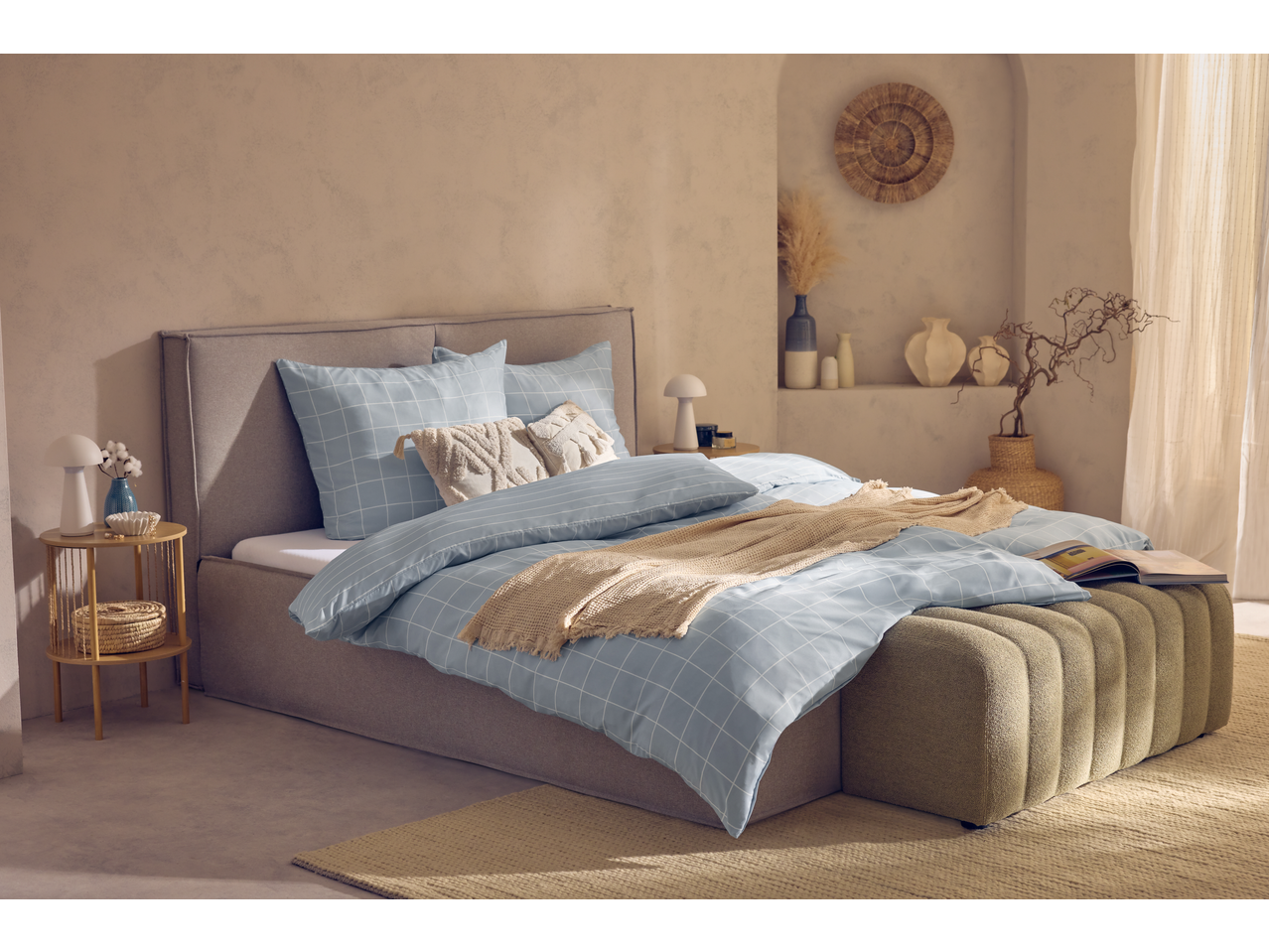 Livarno Microfibre Satin Bedlinen in a cozy bedroom with natural decor.