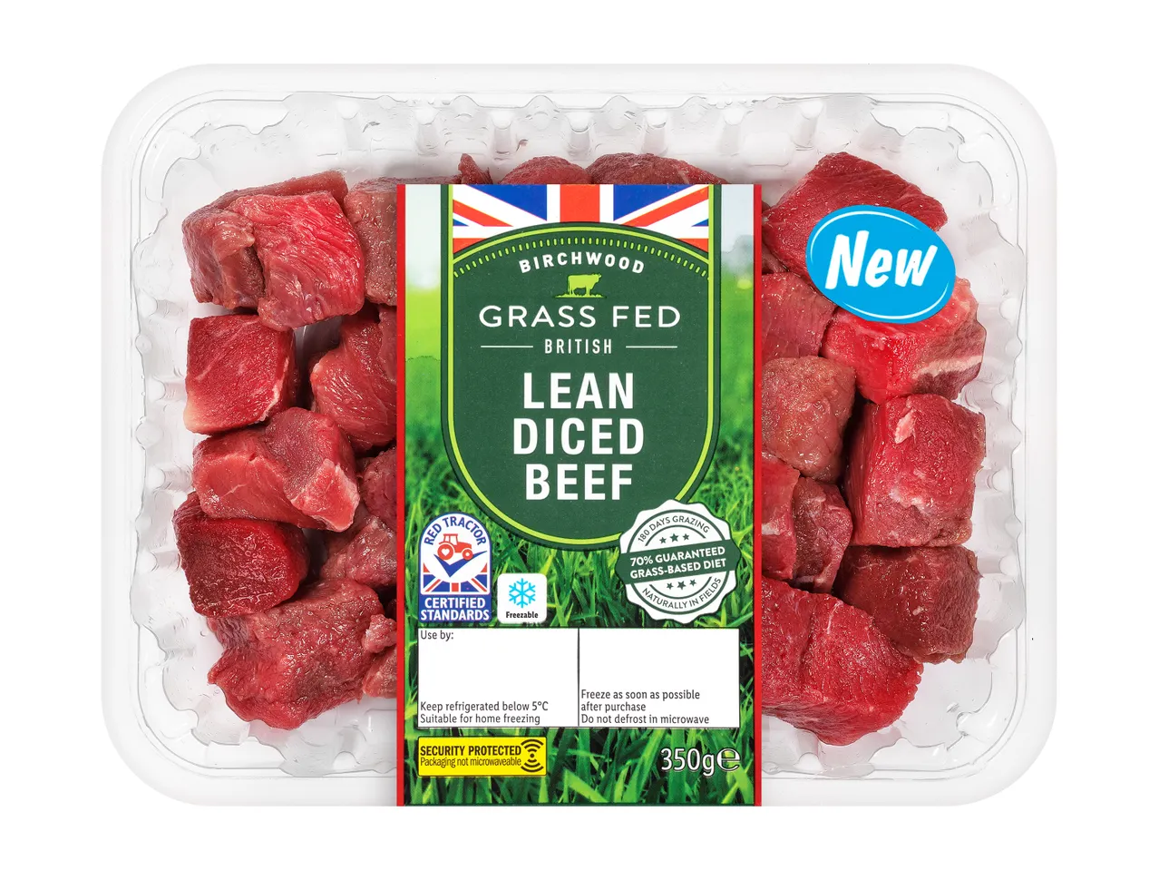 New: Birchwood lean diced beef, grass-fed.