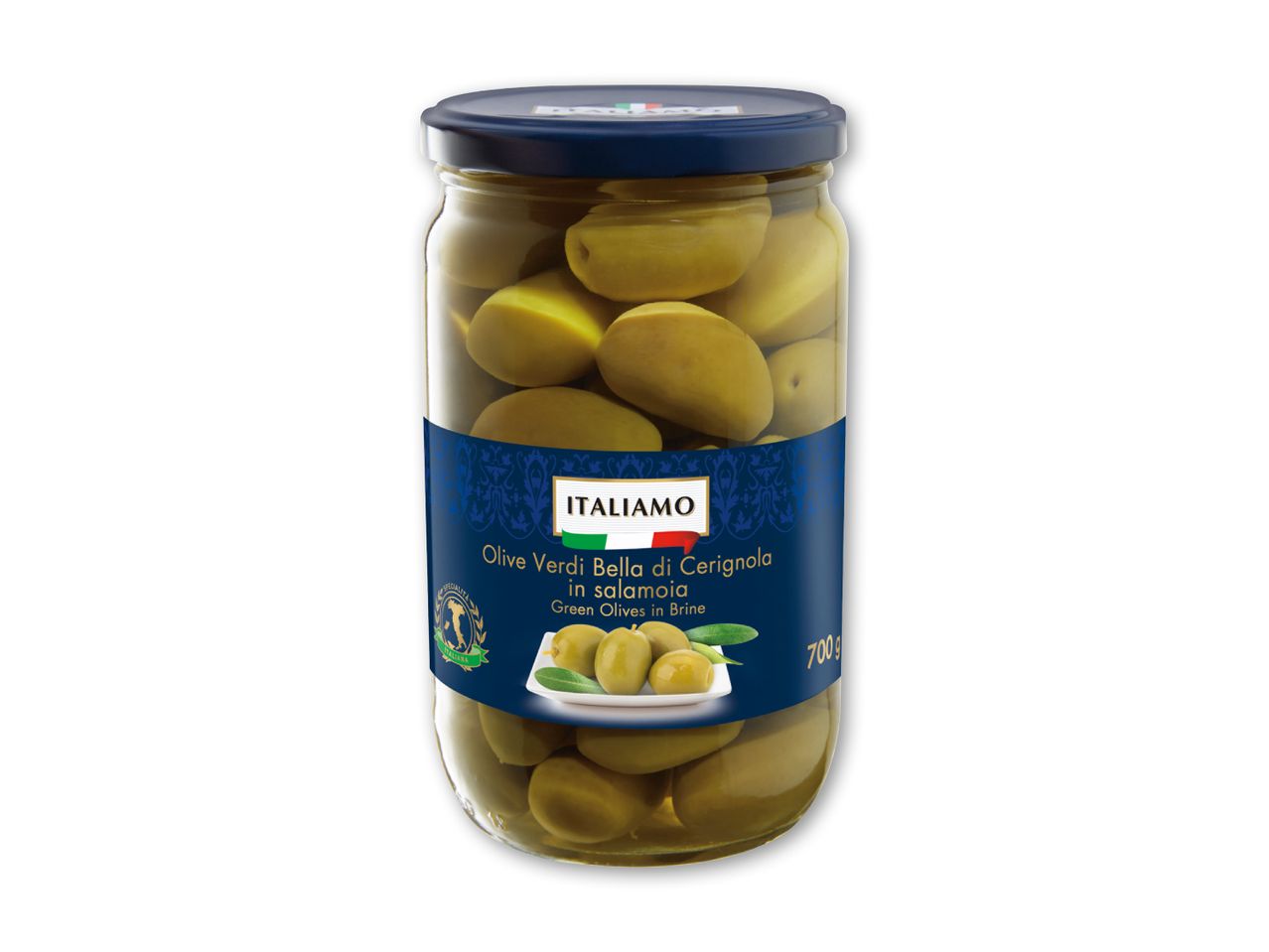 ITALIAMO grønne oliven fra Cerignola i saltlage.