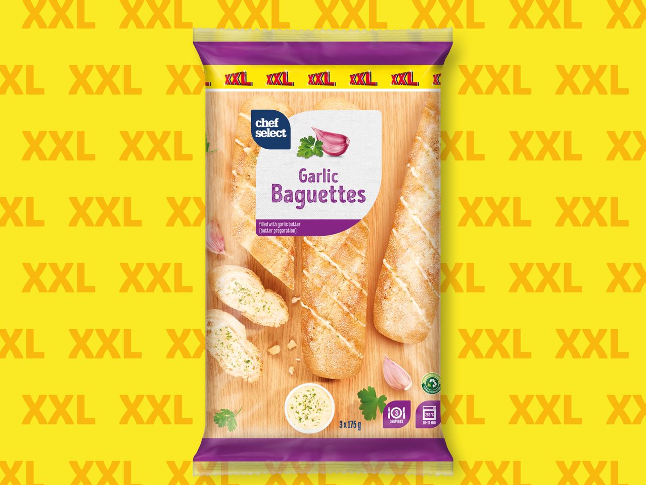 Chef Select XXL чеснови багети в опаковка.