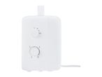 White baby bottle warmer with two control dials for temperature and fan/steam settings.