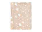 A folded beige blanket with white star patterns.