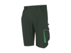 Dunkelgrüne Arbeitsshorts mit Seitentaschen und hellgrünen Akzenten.