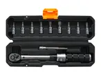 Torque wrench set with various bits (3mm-10mm, T20-T30) and a 5mm-L hex key in a black case.