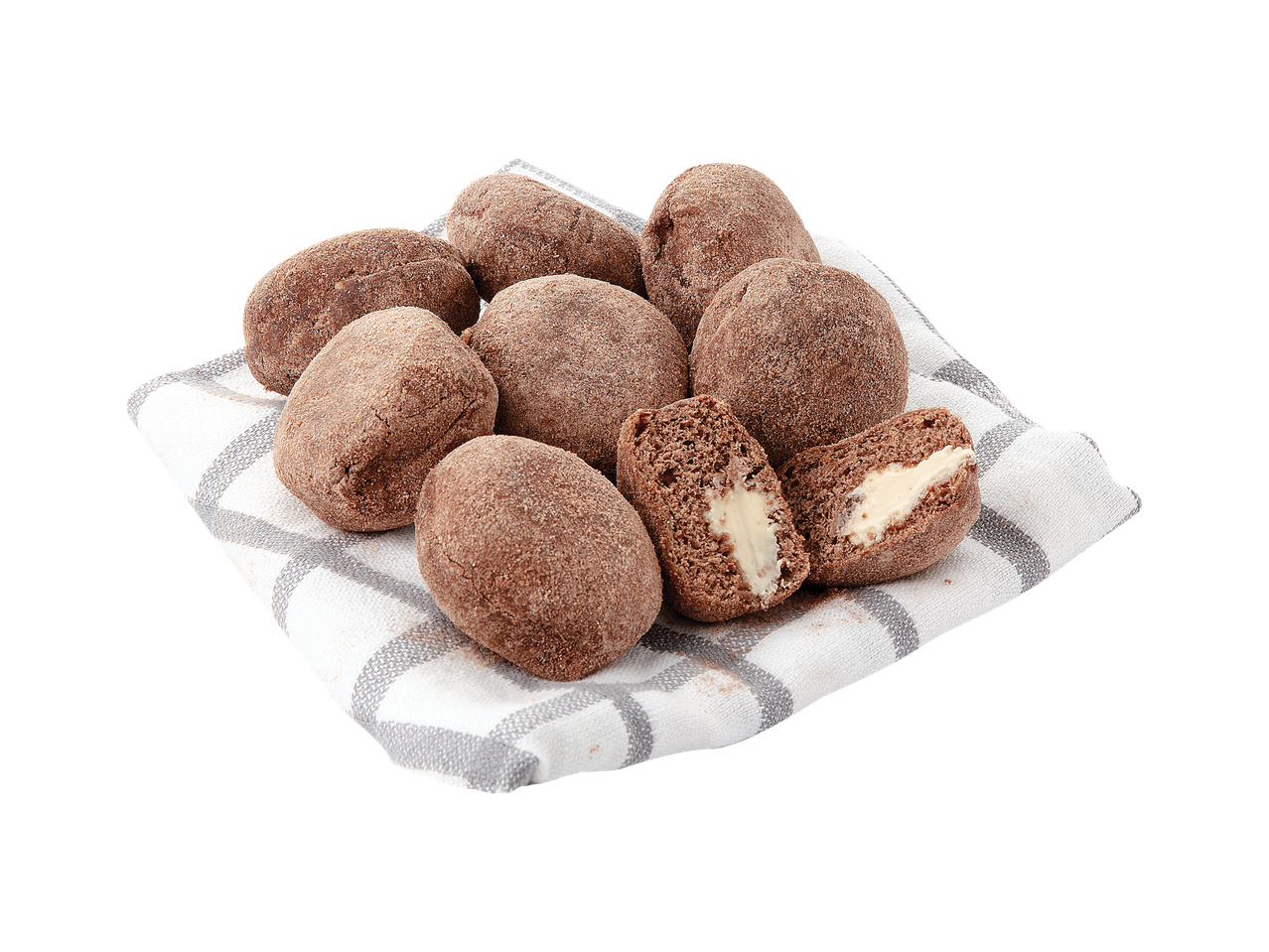 Čokoladni kolačići s kremastim punjenjem na bijeloj kuhinjskoj krpi.