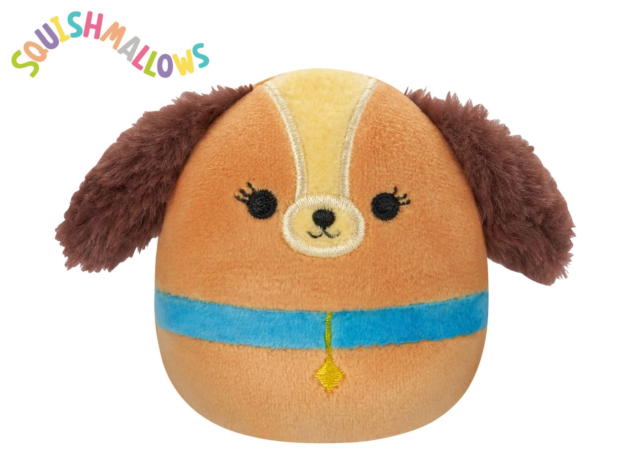 A Squishmallow plush dog toy.