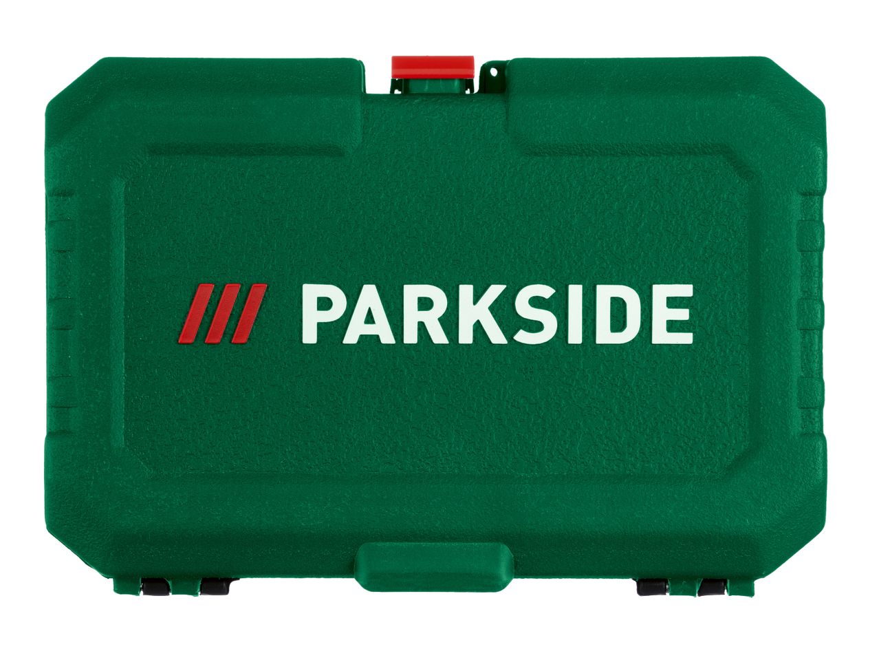 A green Parkside tool case with a red and white logo on a white background.