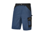 Kék és fekete munkás rövidnadrág oldalsó zsebbel és fényvisszaverő csíkkal.