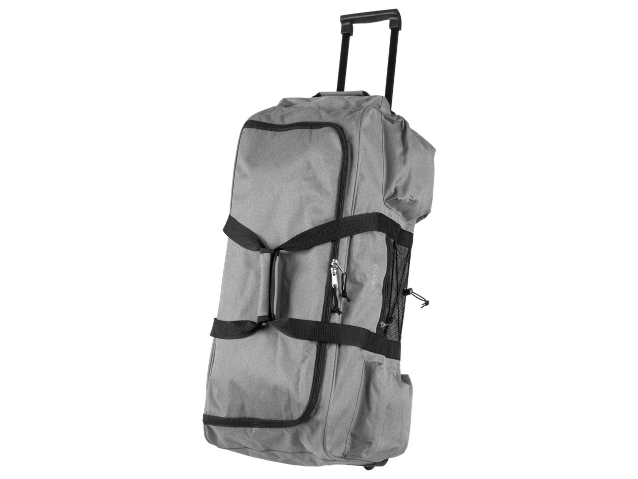 Esmara Wheeled Holdall in light grey with black straps and extendable handle.