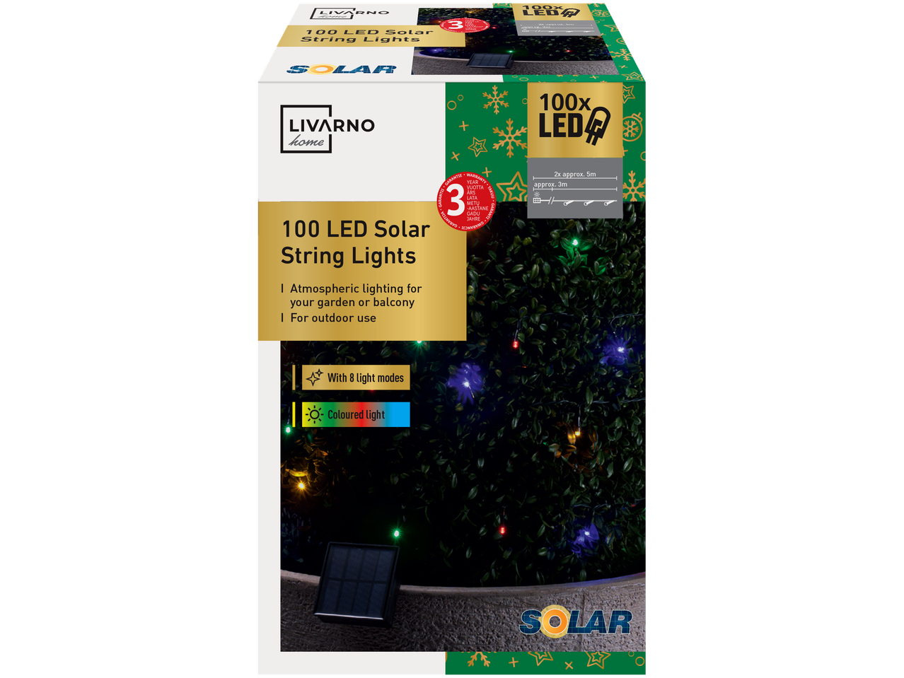 LIVARNO HOME® 100 LED saulės energija įkraunamos girliandos su 8 režimais
