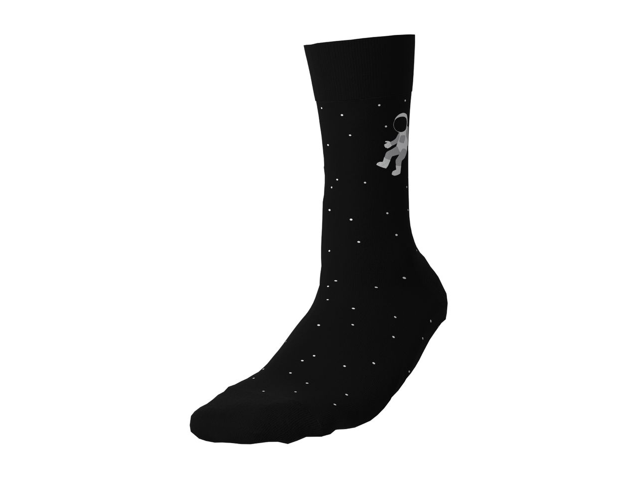 Black sock with astronaut and star pattern
