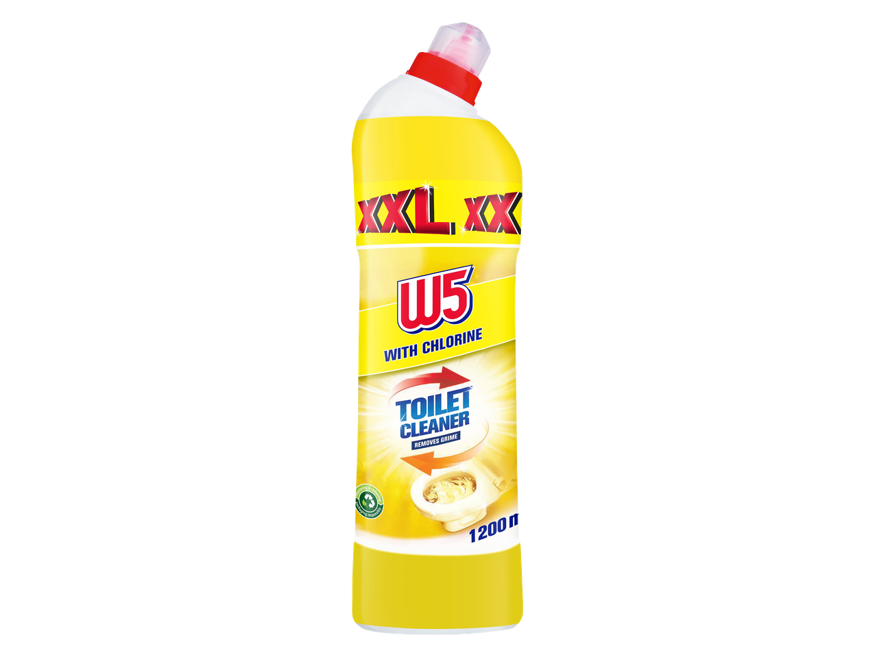 Sárga flakonos WC-tisztító klórral, 1200 ml-es kiszerelésben.