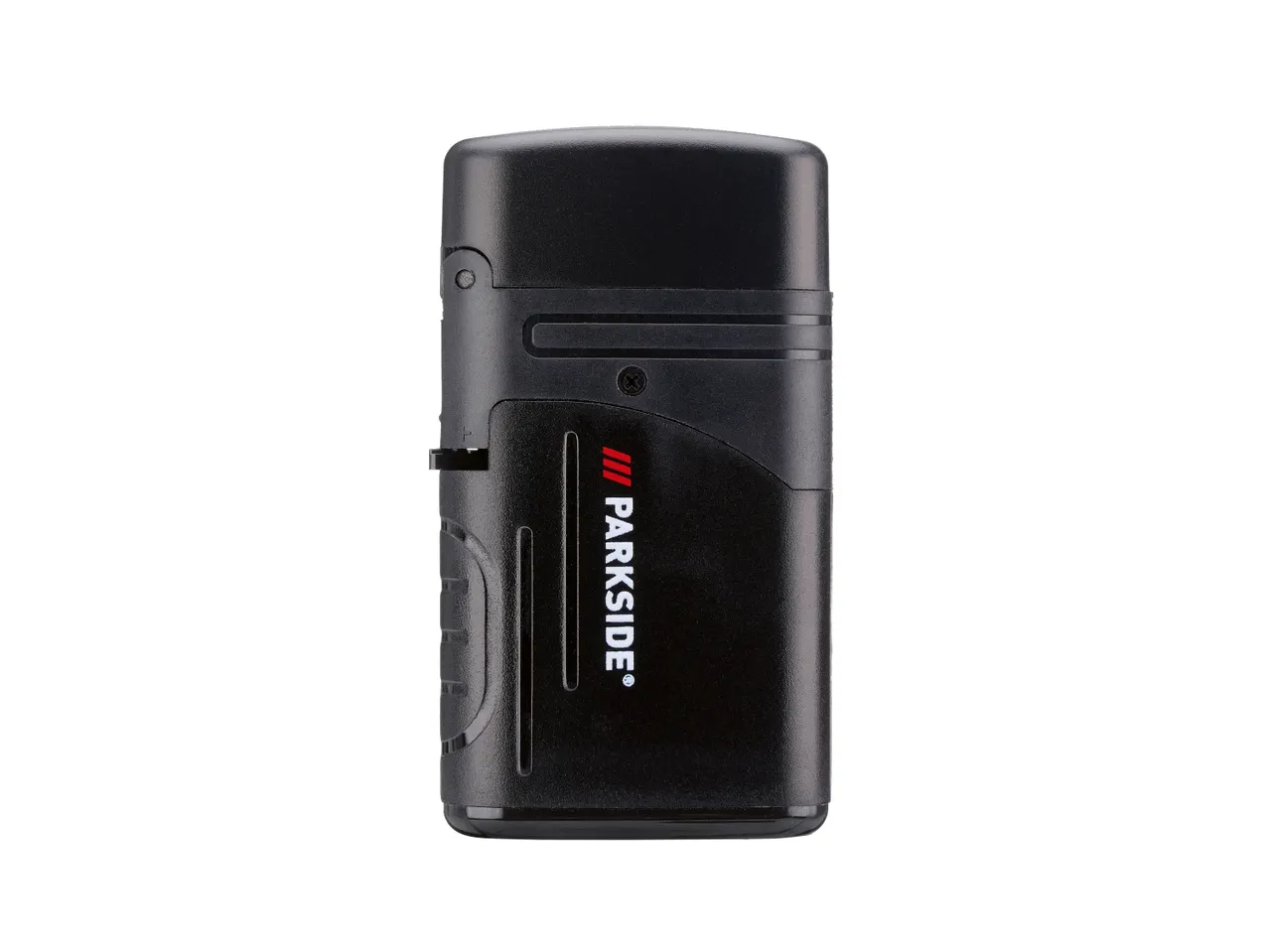 Accendino nero Parkside con logo rosso e bianco su sfondo bianco.