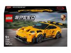 A yellow toy sports car set with 348 pieces, suitable for ages 9 and up.