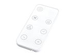 White remote control with power, mode, eco, fan, timer, and temperature buttons