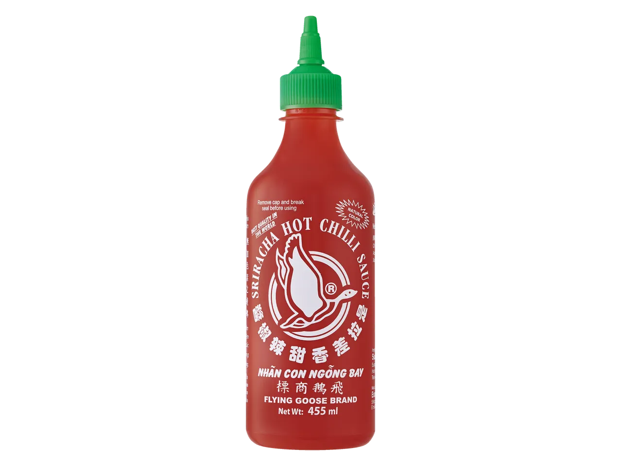 Sos chili Sriracha de la Flying Goose Brand.