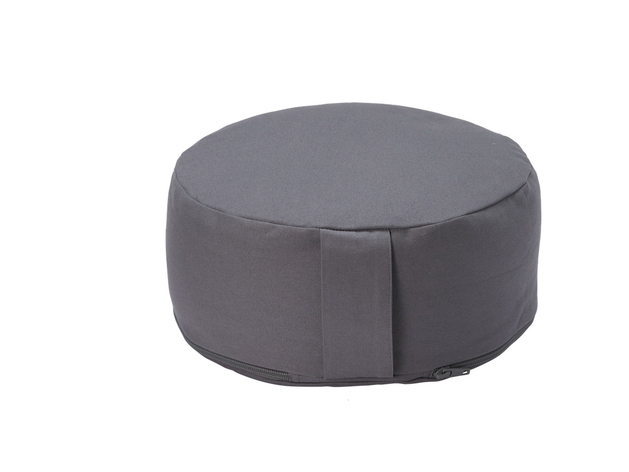 CRIVIT pelēks jogas spilvens, apaļš, ar rāvējslēdzēju sānos.