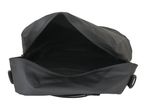 Open black duffel bag with a zipper, viewed from above.