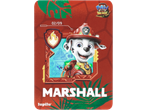 Cartão colecionável com o Marshall da Patrulha Pata em fato de dinossauro, número 02/09.