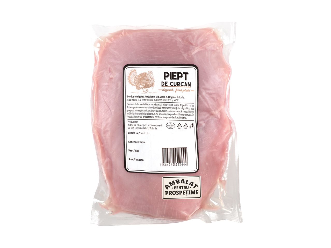 Piept de curcan crud, ambalat sub vid.