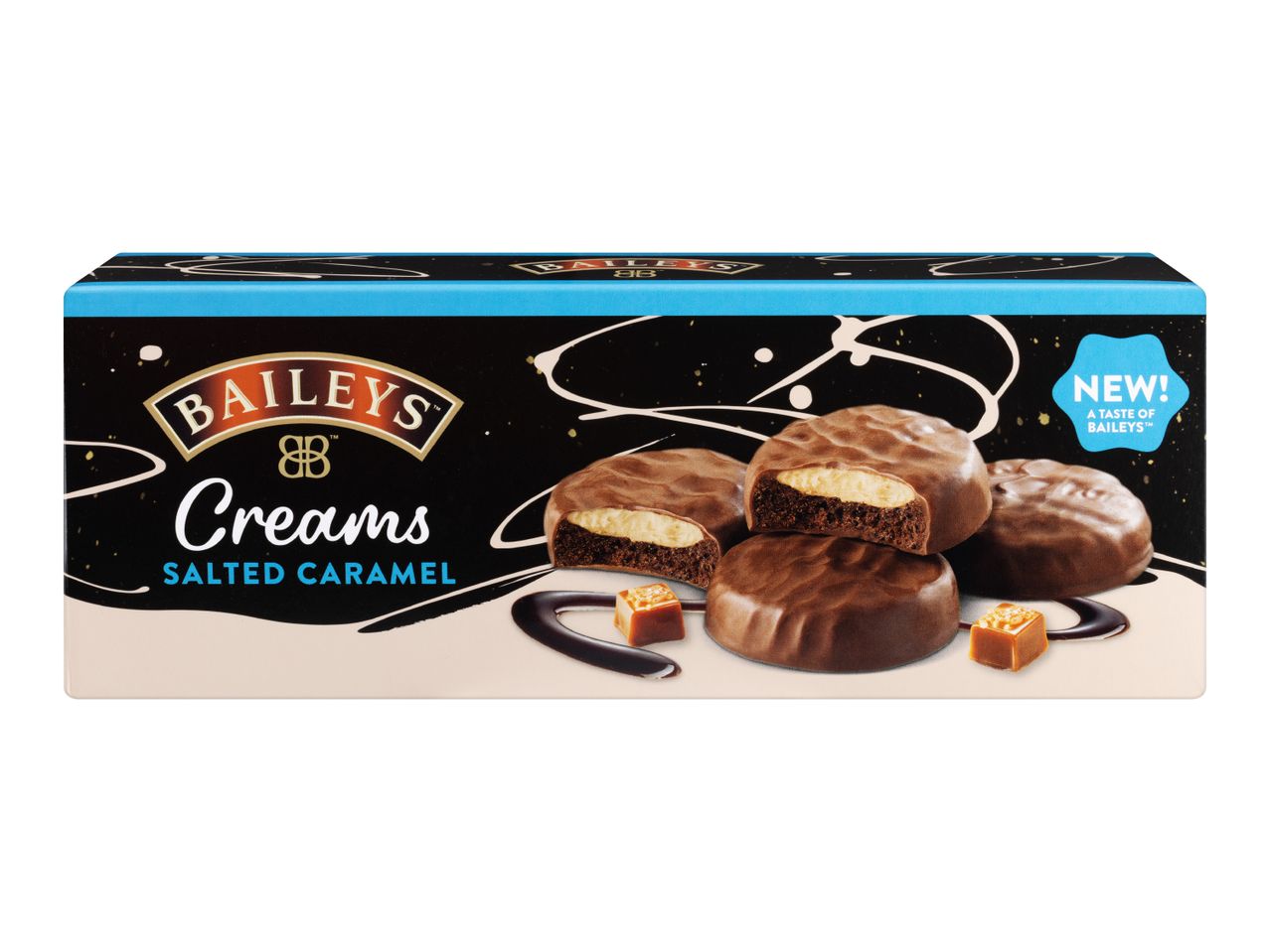 Salted caramel cream biscuits in chocolate coating