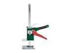 Green and red tile leveling system with a metal rod and handle