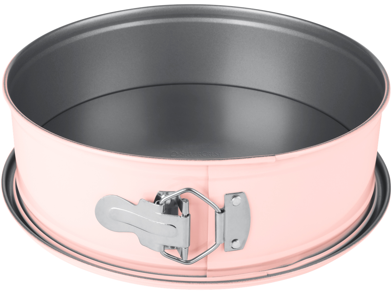SILVERCREST® pink springform cake tin with a dark grey non-stick interior.