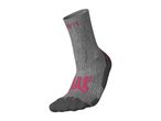 Grey and pink athletic crew sock with reinforced toe and heel