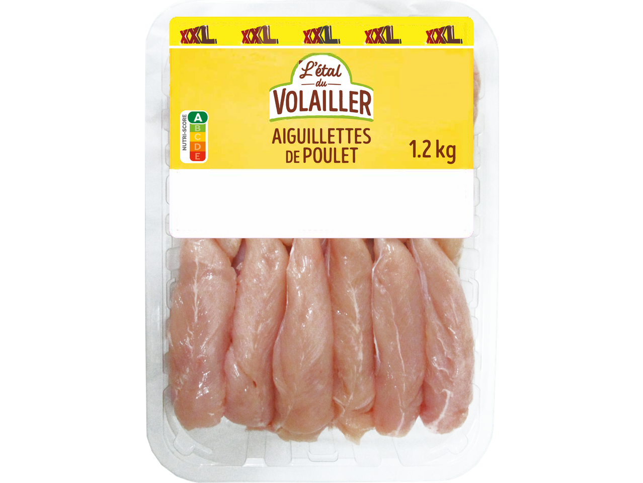 Aiguillettes de poulet L'étal du Volailler, 1,2 kg, Nutri-score A, format XXL.