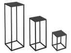 Livarno Home Deko-Ständer-Set: Drei schwarze Metallpodeste in verschiedenen Höhen.
