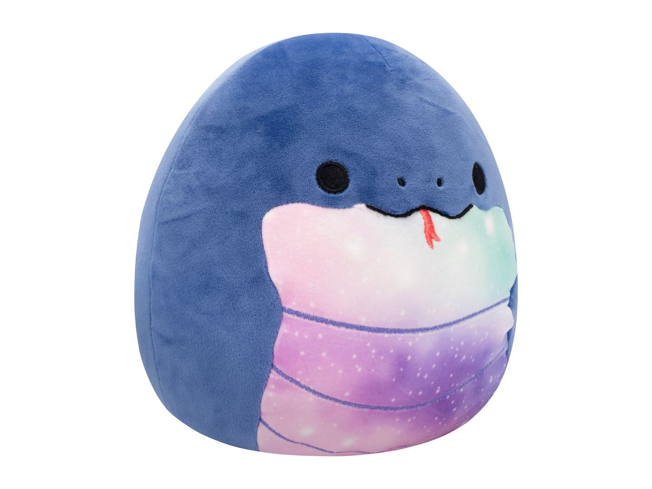 A pastel galaxy-themed snake Squishmallow plush toy.