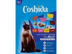 Nourriture humide Coshida pour chats adultes, 12x100g, saveurs variées en gelée.