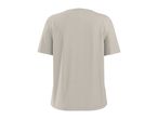 Plain beige short-sleeved t-shirt, back view.