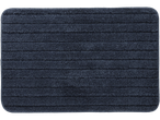 Um tapete de banheiro azul-escuro com textura canelada.