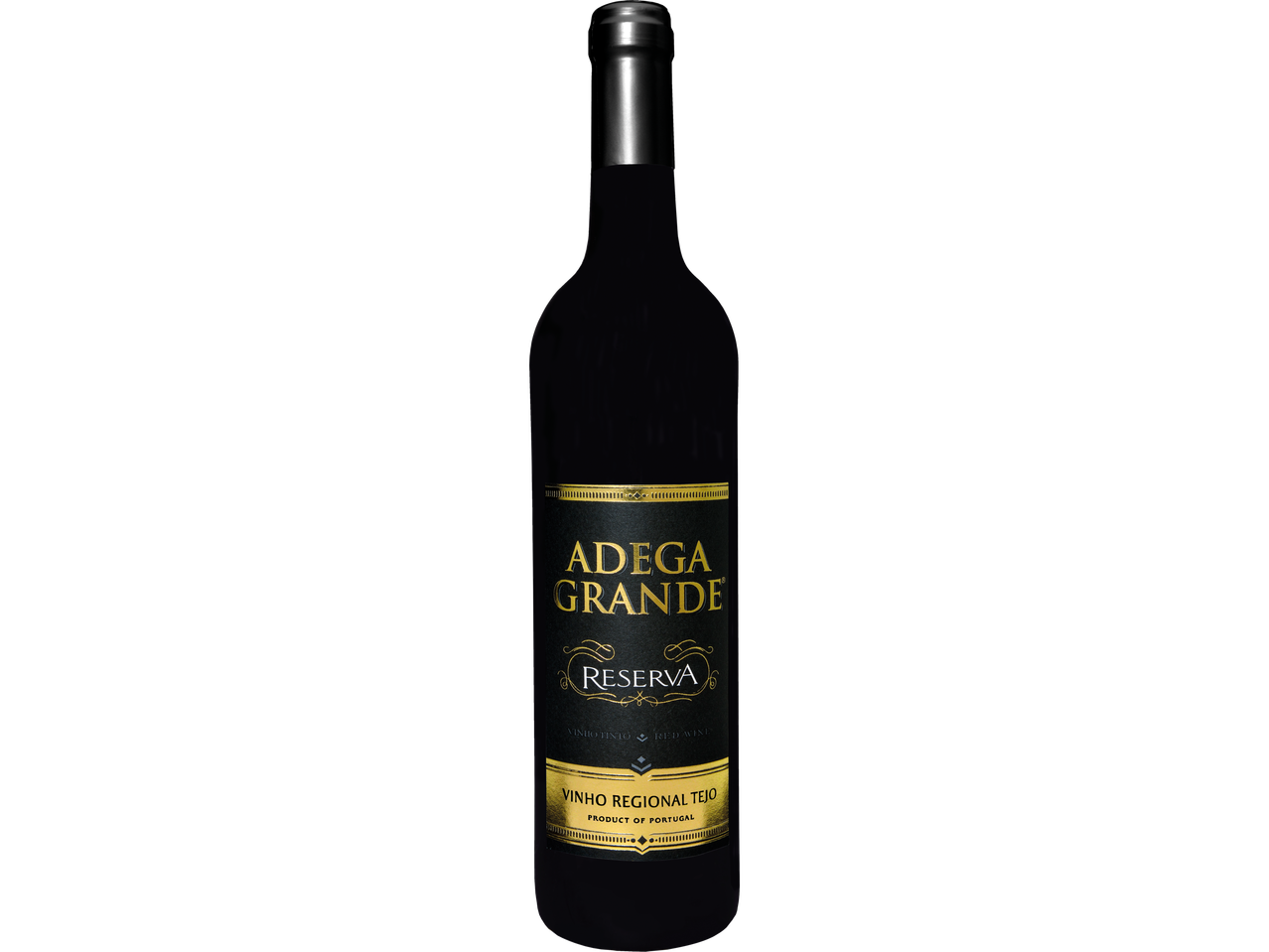 Uma garrafa de vinho tinto Adega Grande Vinho Regional Tejo Reserva.