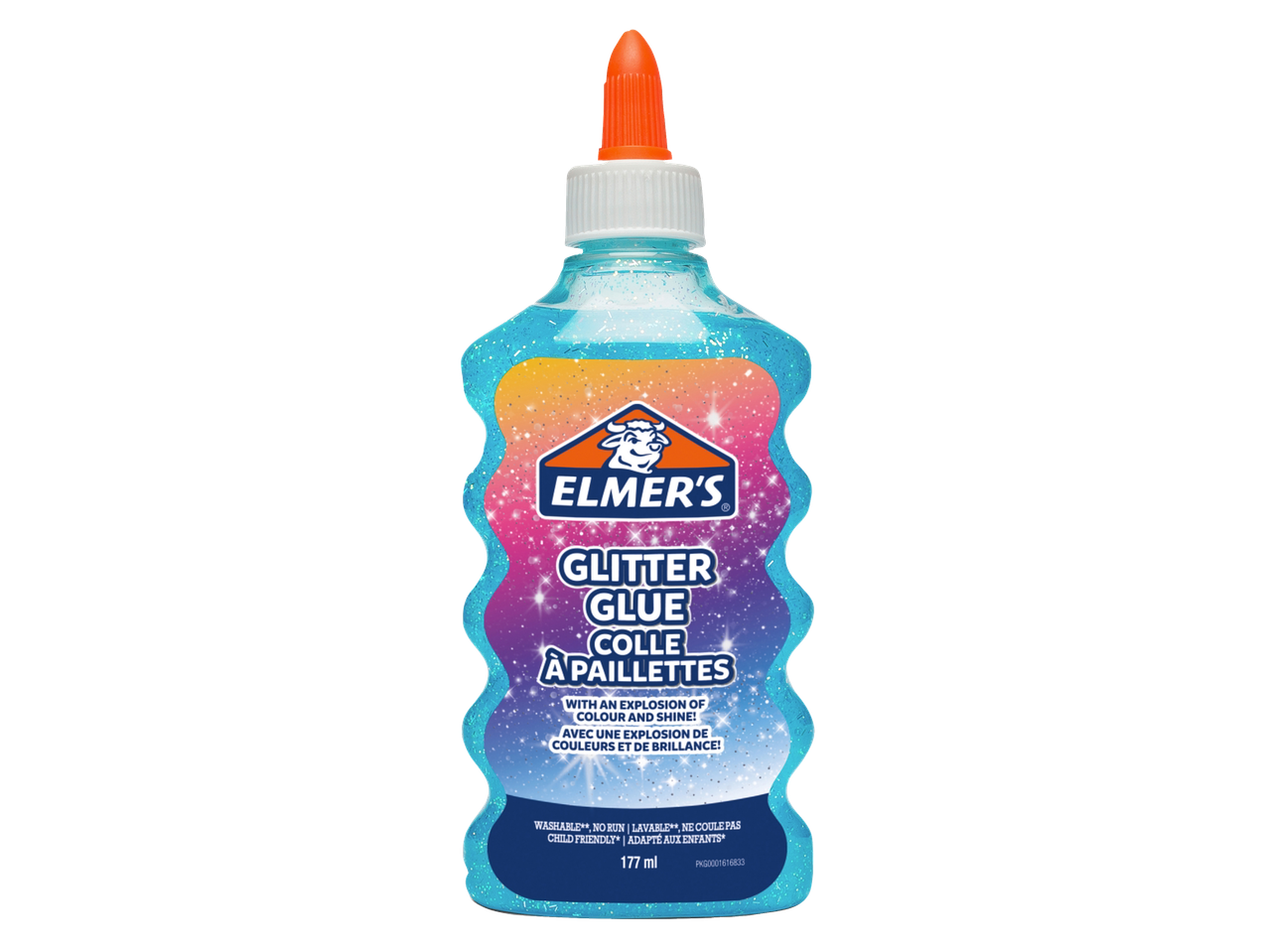 Elmer's blauwe glitterlijm van 177 ml voor creatieve projecten.