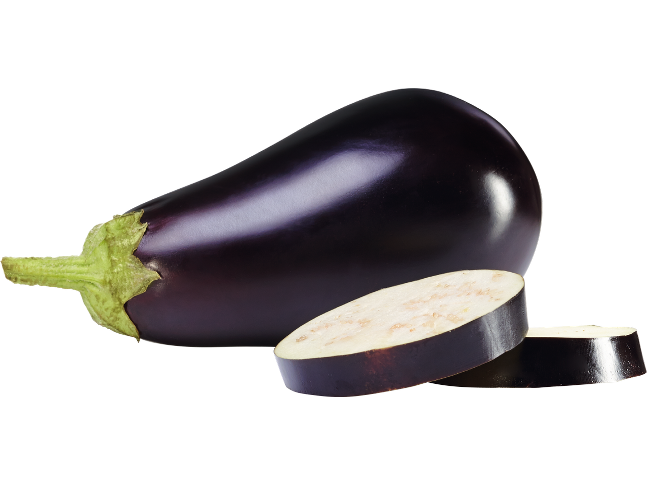 En aubergine med en skiva.